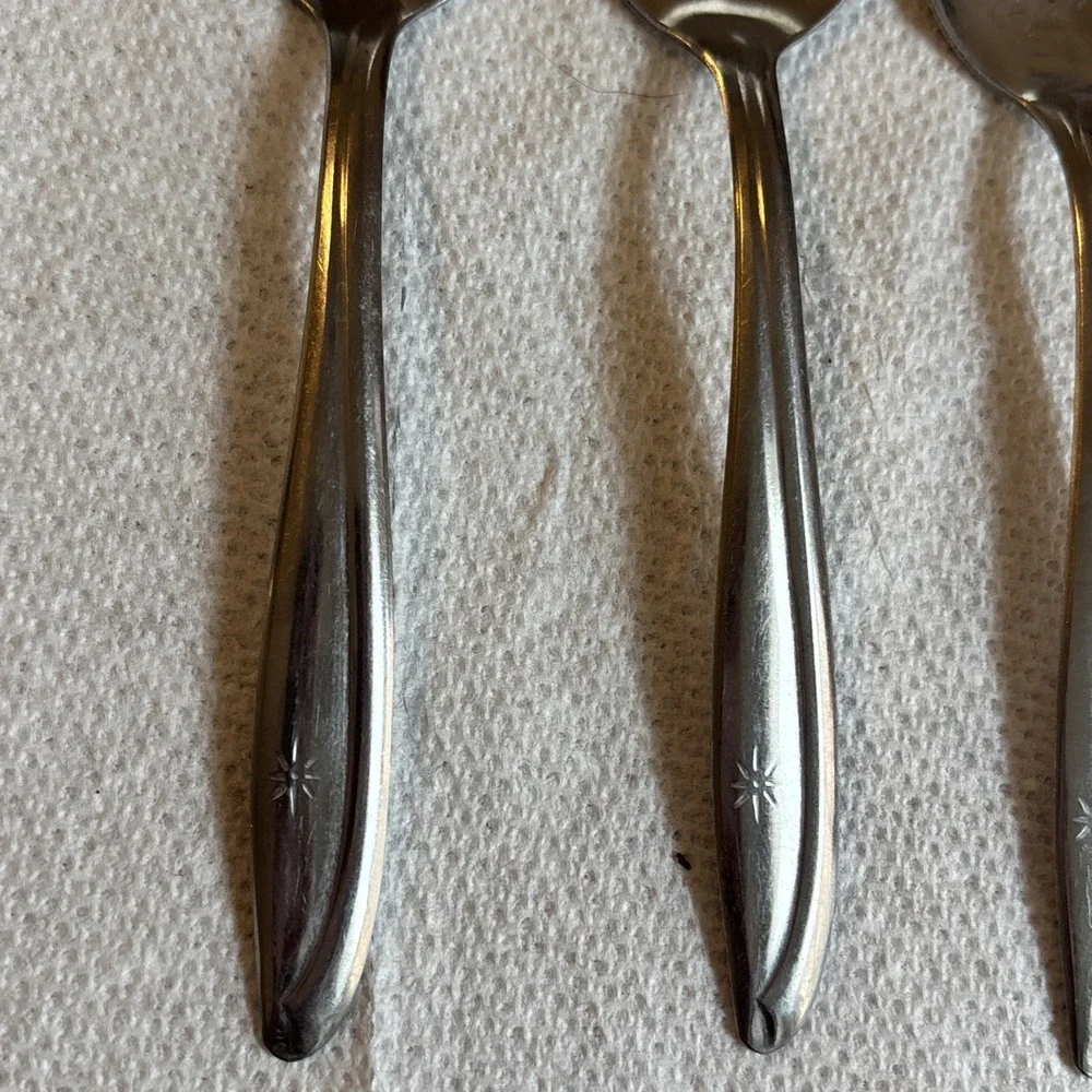 Oneida Twin Star, *Atomic Starburst * Community Stainless Flatware 6 Teaspoons